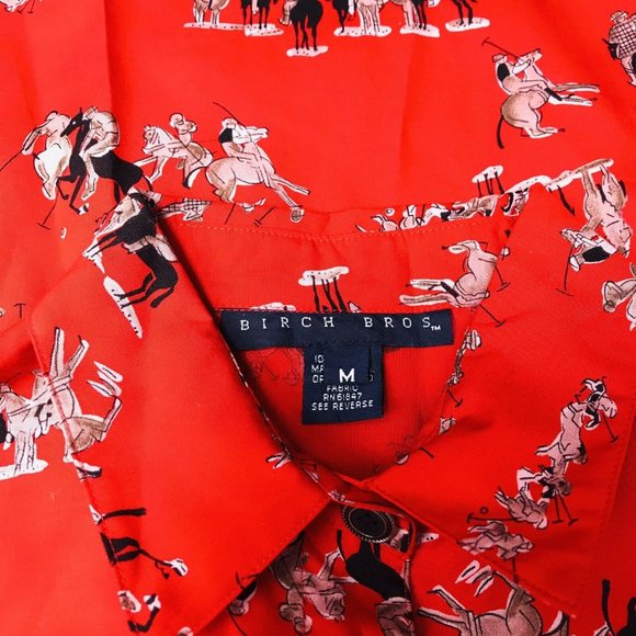 BIRCH BROS Button Down Blouse Black Red Polo Horse - Picture 13 of 13